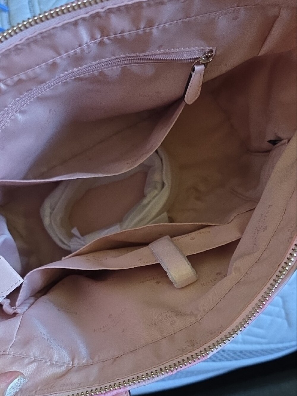 kate spade pink gingham tote with pale pink trim - Picture 3 of 4